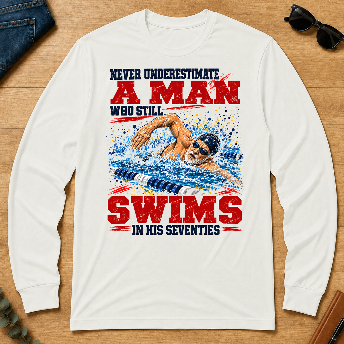 A Man Still Swims In His 70s - white - LST2D-White