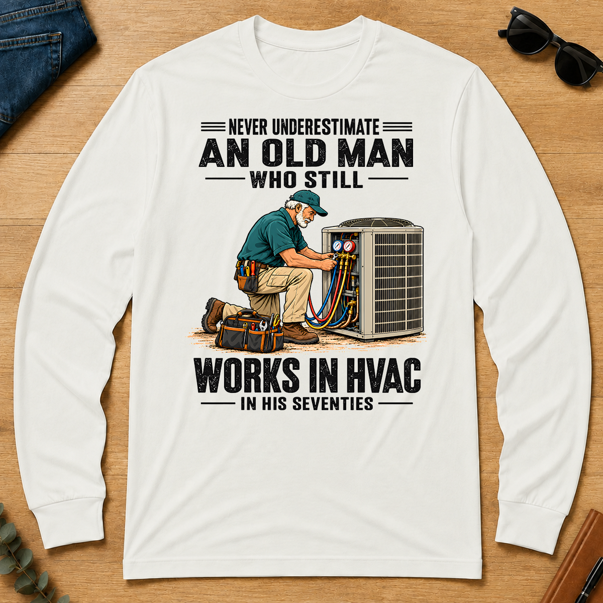 An Old Man Still Works In HVAC In His 70s - white - LST2D-White