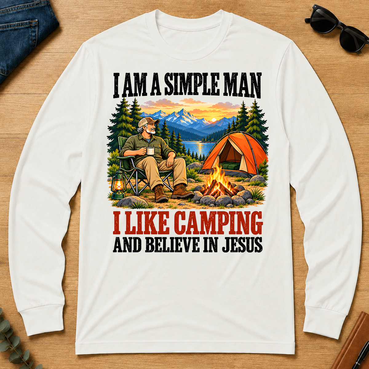 I Like Camping & Believe In Jesus - white - LST2D-White