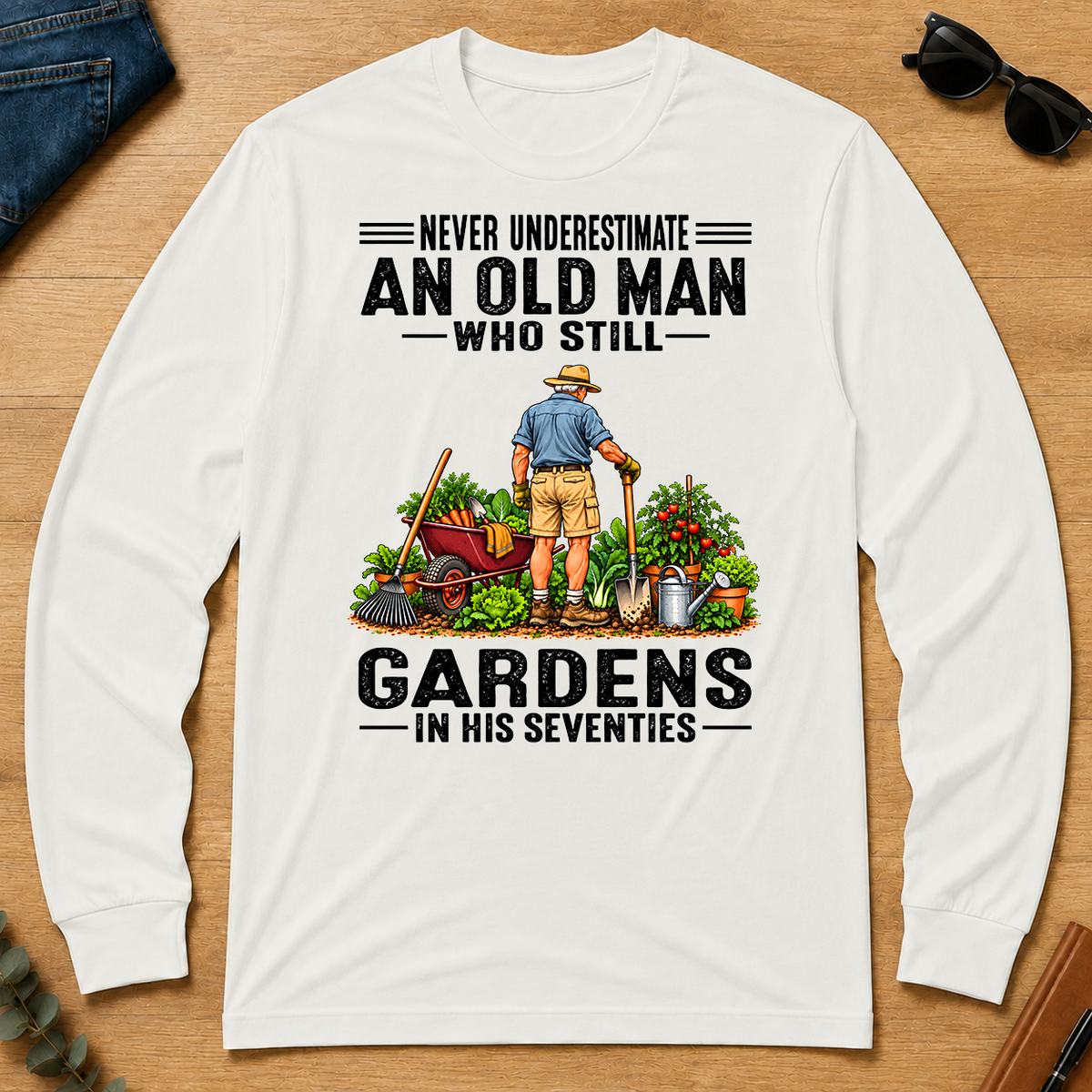 An Old Man Still Gardens In His 70s - white - LST2D-White
