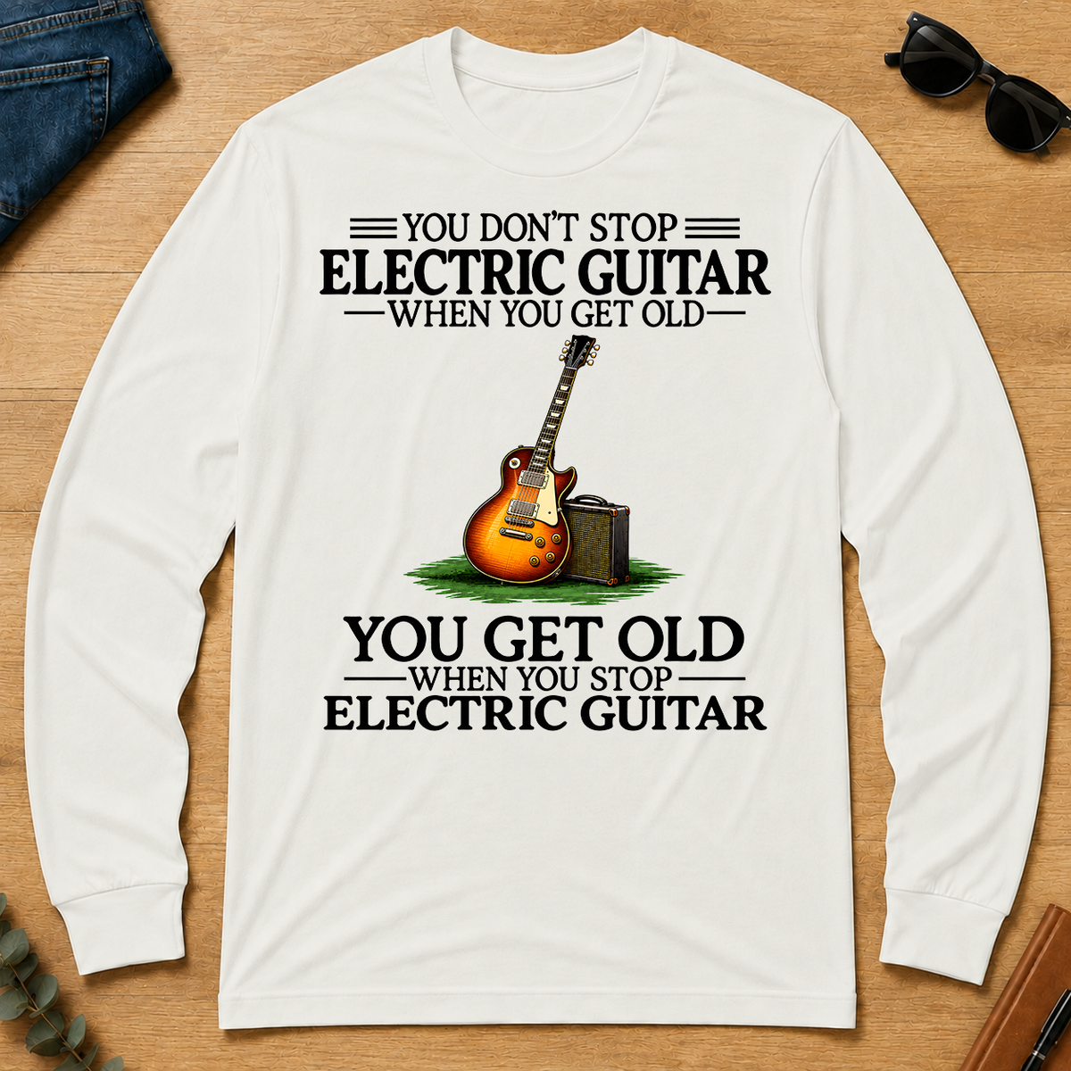 Don't Stop Playing Electric Guitar Vintage Art - white - LST2D-White