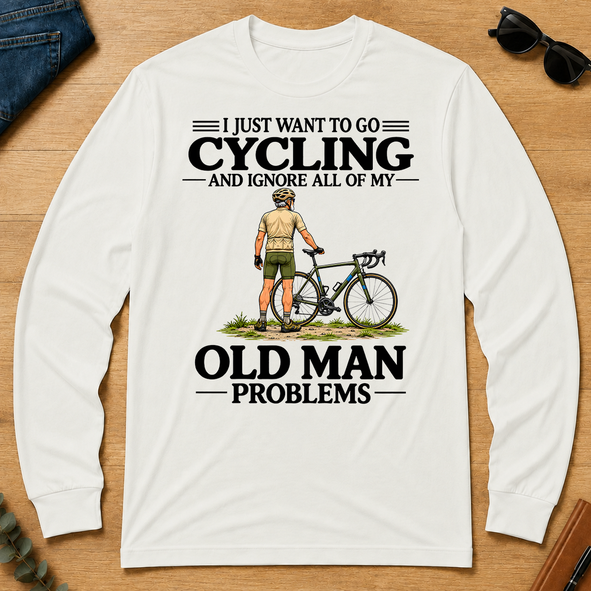 I Just Want To Go Cycling Vintage Men - white - LST2D-White