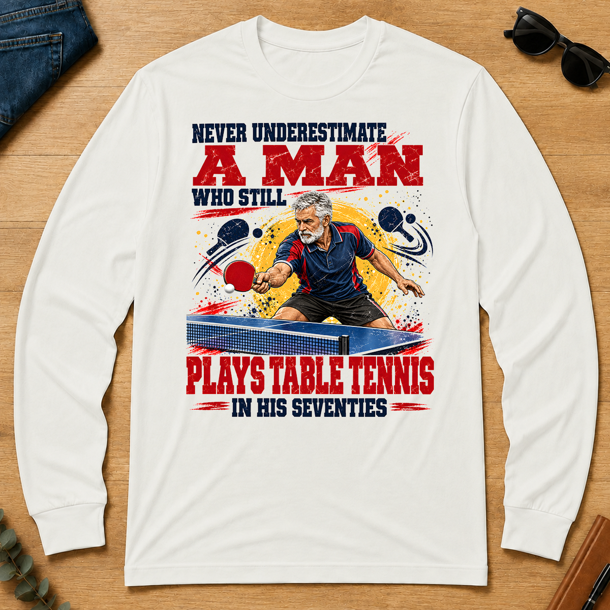 A Man Still Plays Table Tennis In His 70s - white - LST2D-White