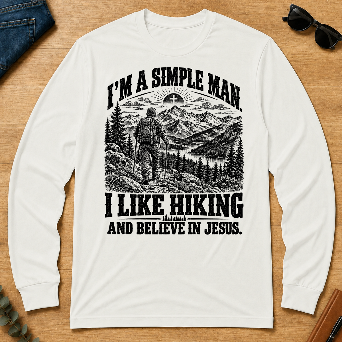 I like Hiking Believe In Jesus - white - LST2D-White