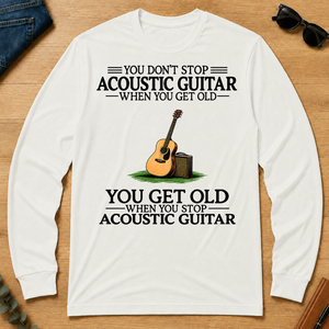 Don't Stop Playing Acoustic Guitar Vintage Art - white - LST2D-White