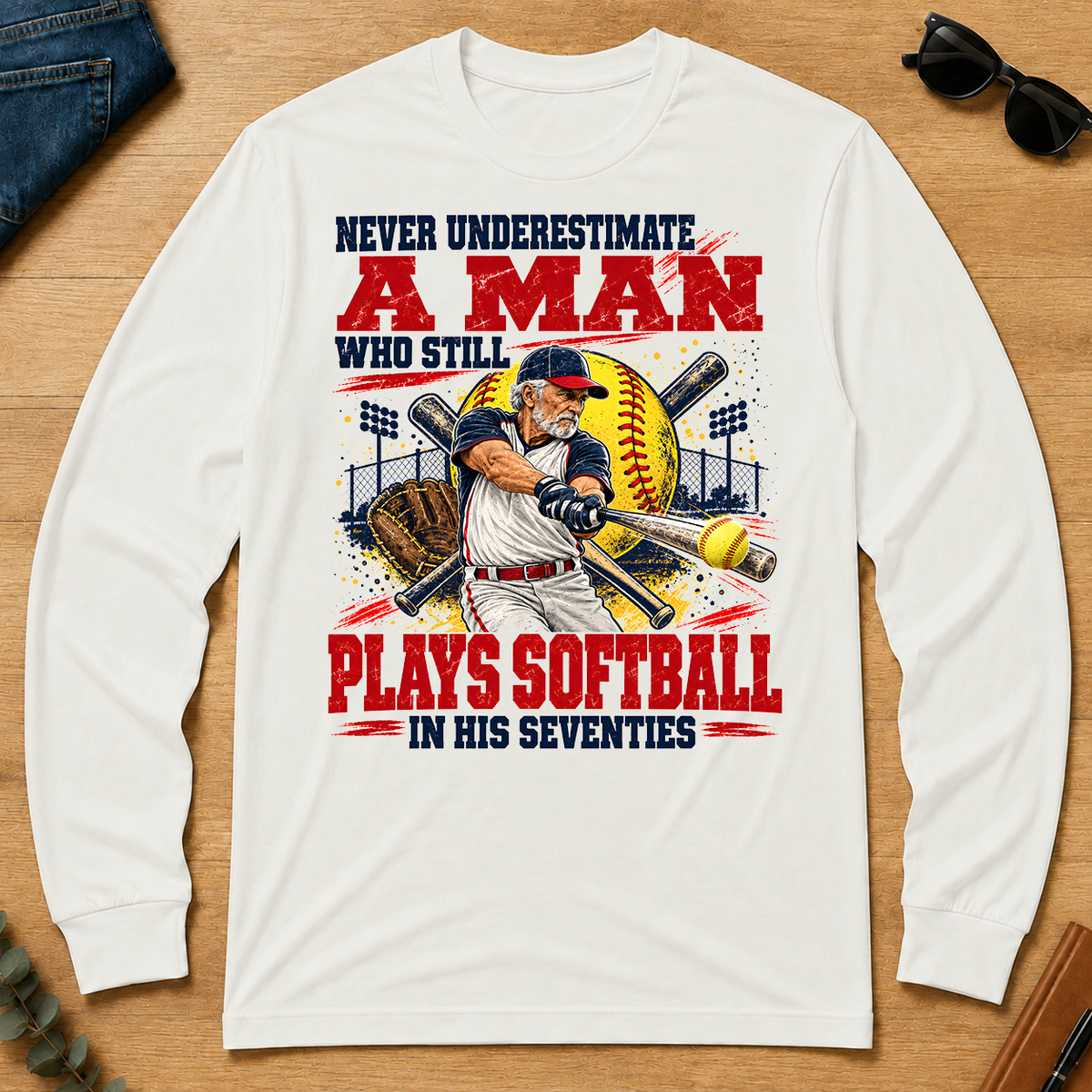 A Man Still Plays Softball In His 70s - white - LST2D-White