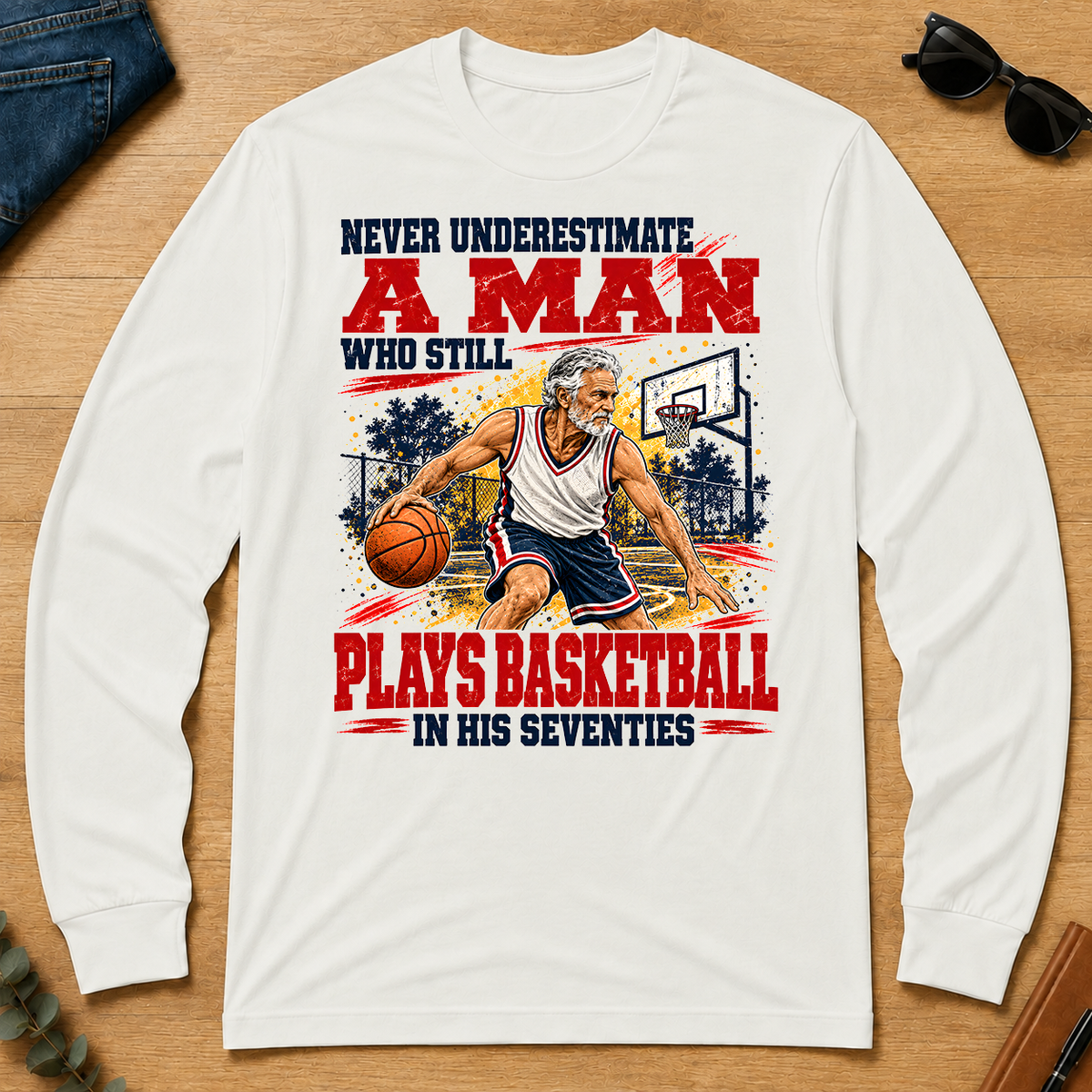A Man Still Plays Basketball In His 70s - white - LST2D-White