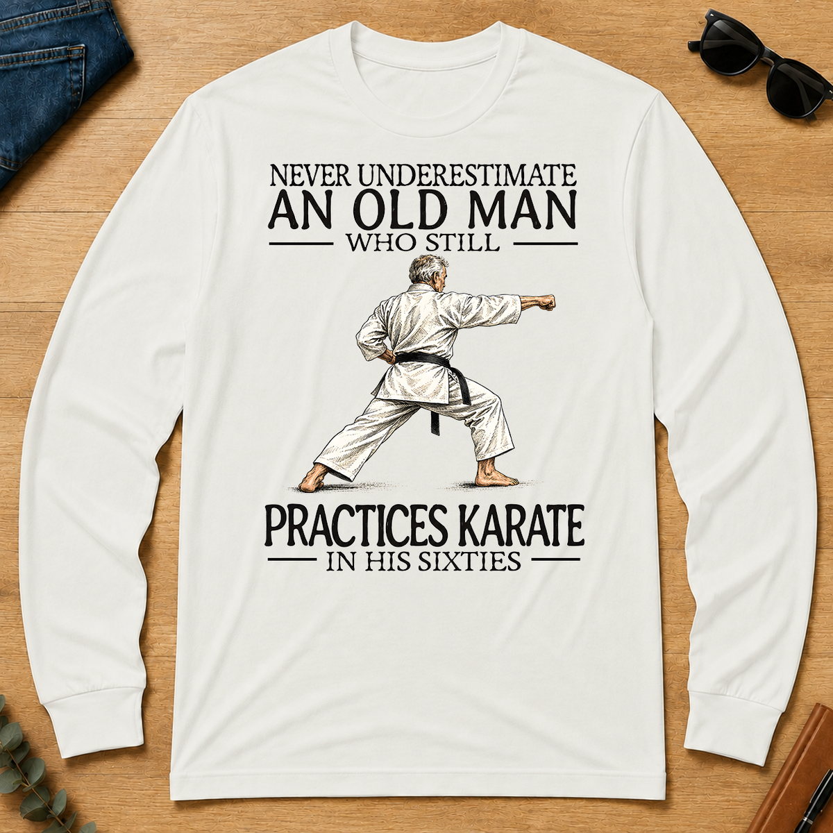 An Old Man Who Still Pratices Karate In His Sixties - white - LST2D-White