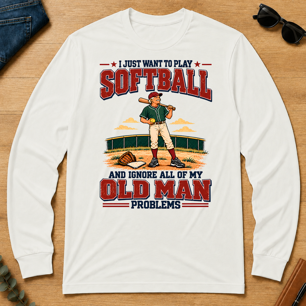 I Just Want To Play Solfball & Ignore All Old Man Problems - white - LST2D-White
