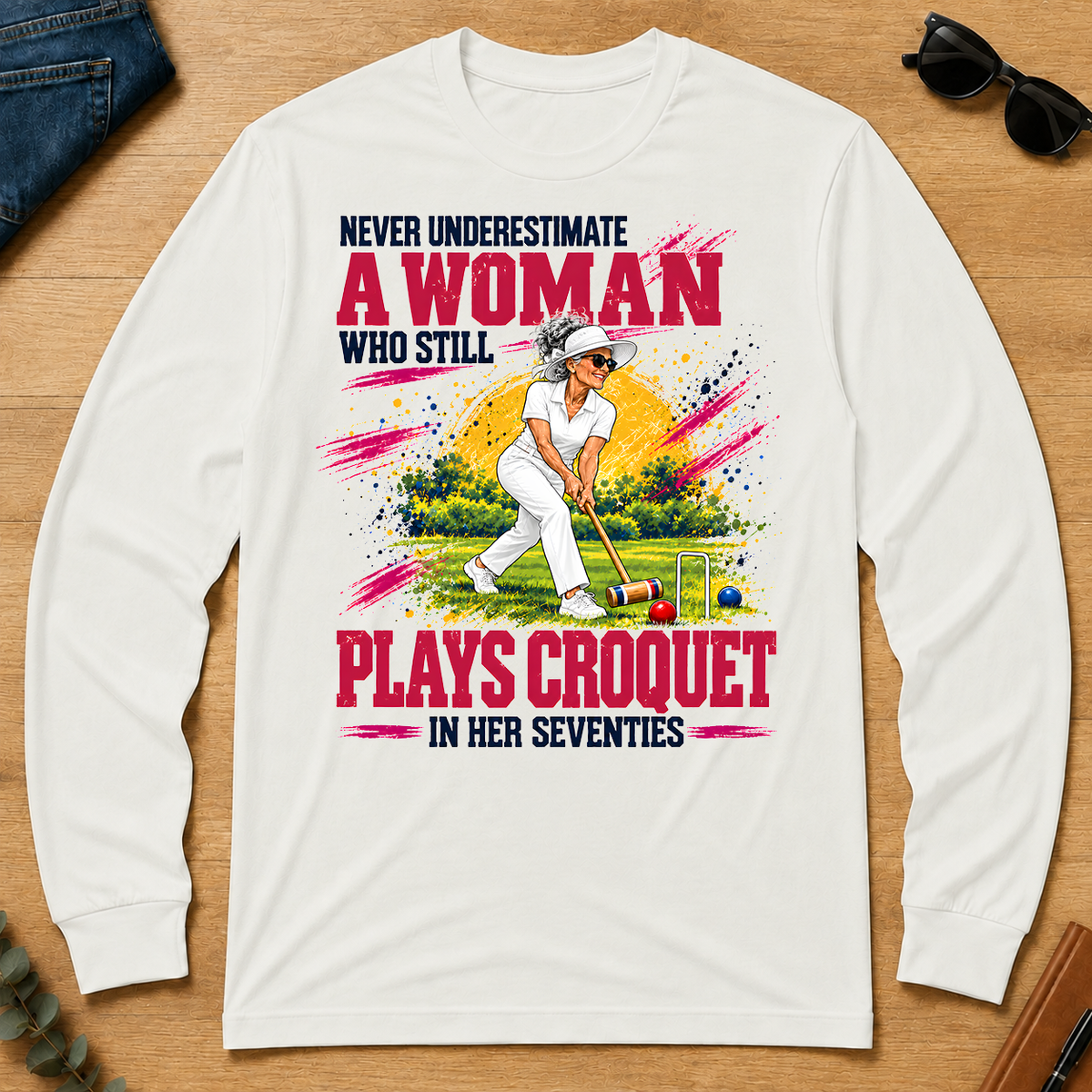 A Woman Still Plays Croquet In Her 70s - white - LST2D-White