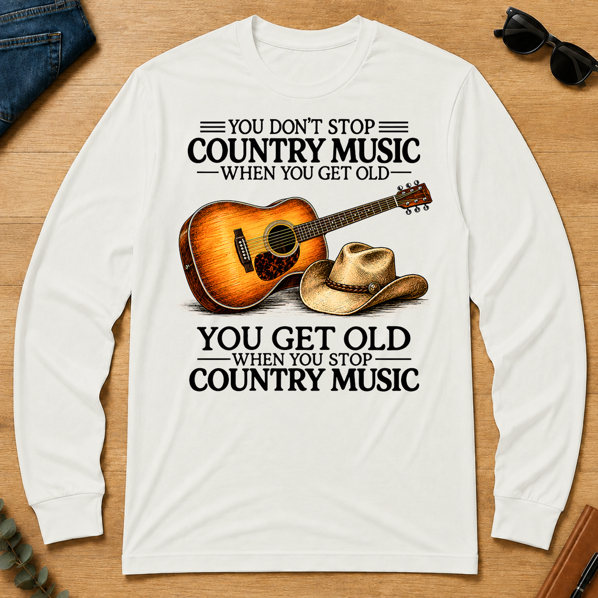 Don't Stop Playing Country Music Vintage Art - white - LST2D-White