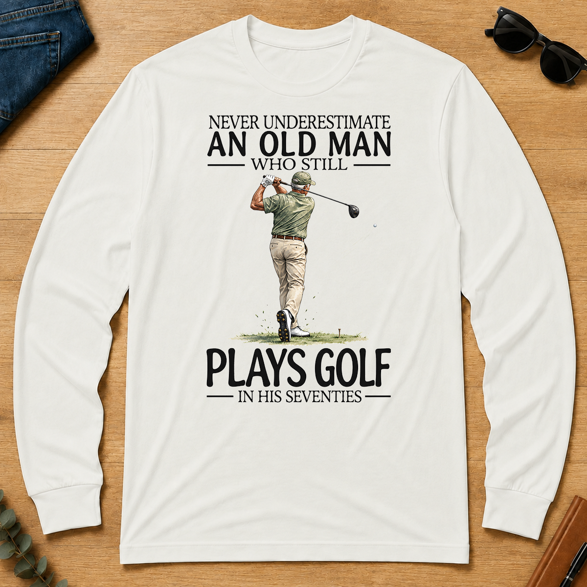 An Old Man Who Still Plays Golf In His Seventies - white - LST2D-White
