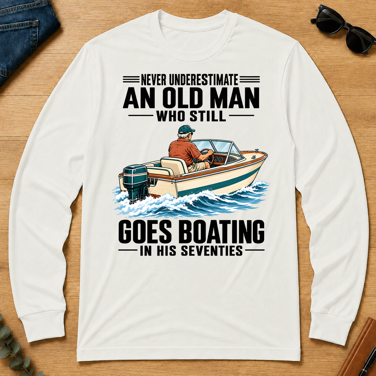 An Old Man Still Goes Boating In His 70s - white - LST2D-White