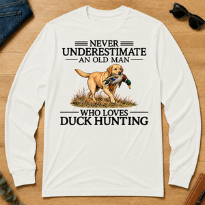 Never Underestimate An Old Man Who Loves Duck Hunting Art - white - LST2D-White