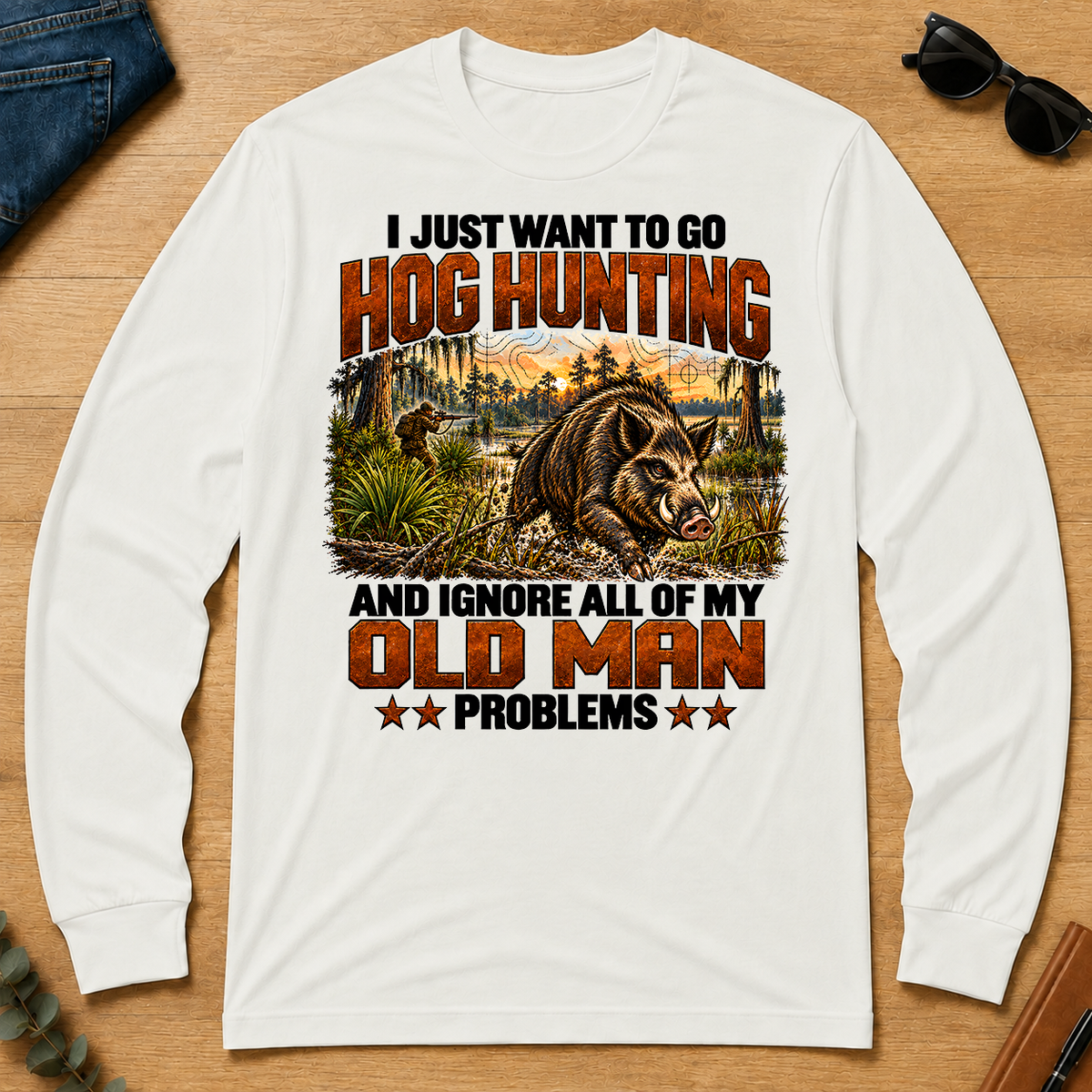 I Just Want To Go Hog Hunting Vintage - white - LST2D-White