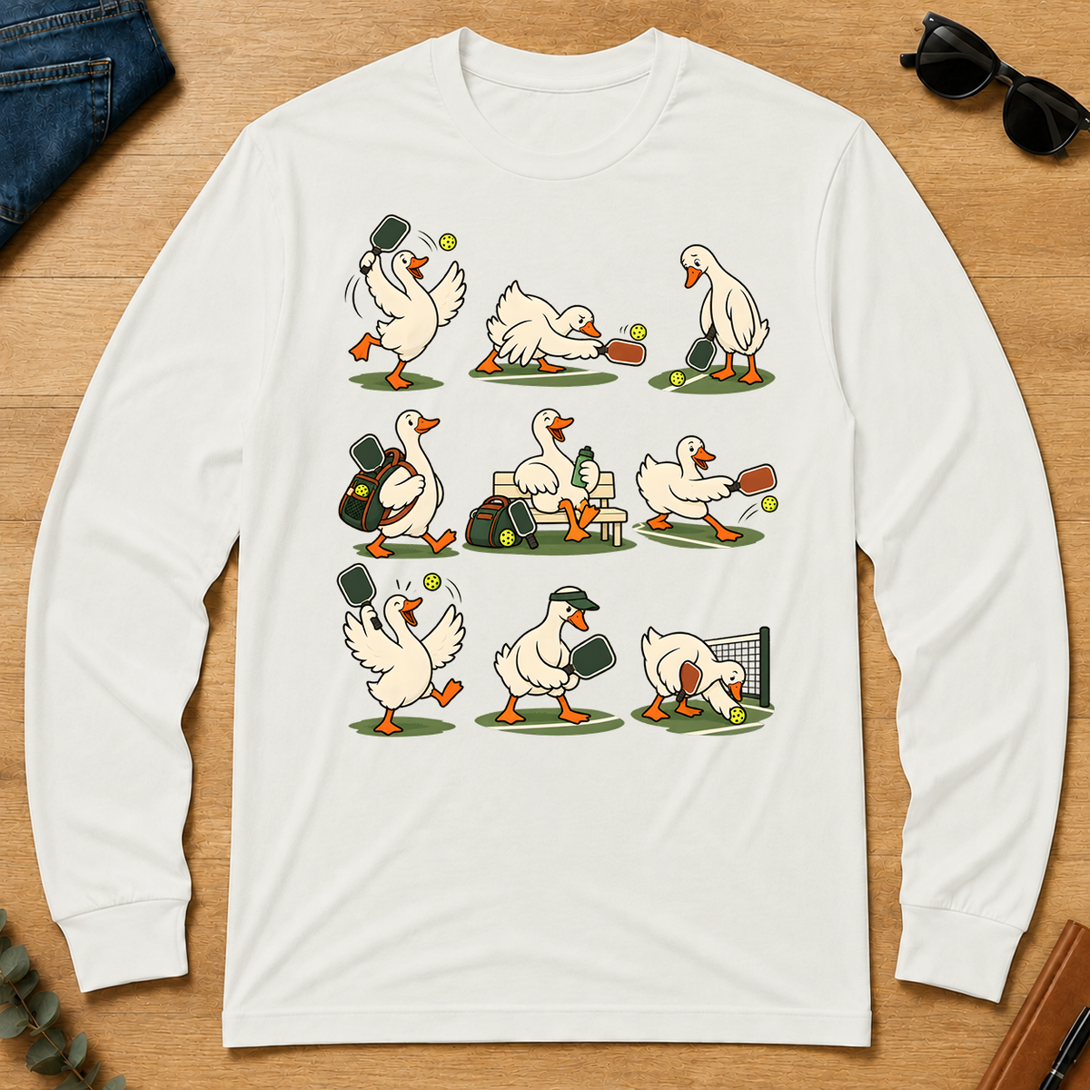 Funny Ducks Playing Pickleball - white - LST2D-White