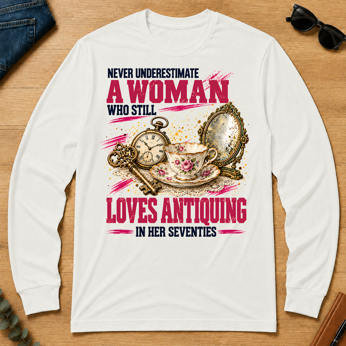 A Woman Still Loves Antiquing In Her Seventies - white - LST2D-White