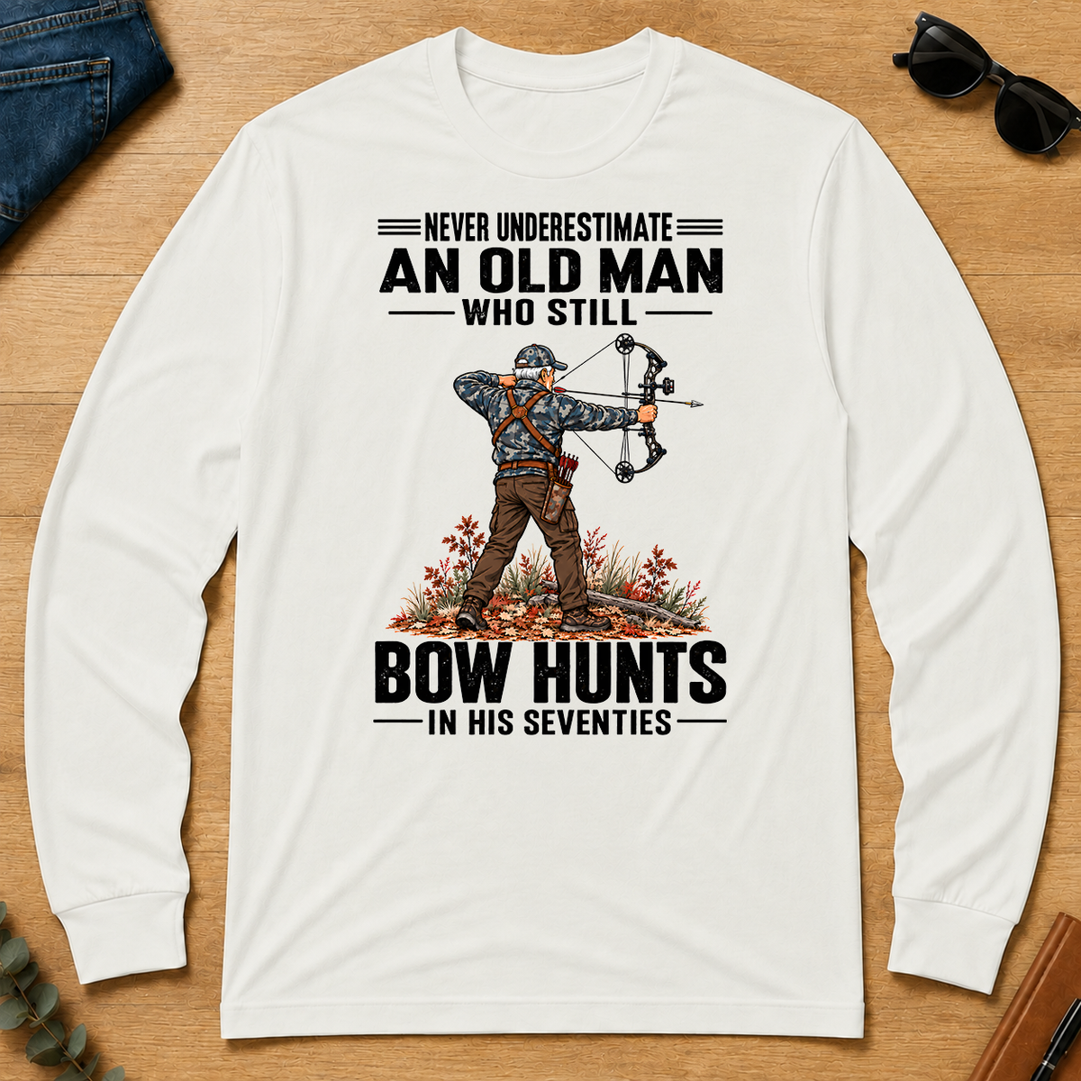 An Old Man Still Bow Hunts In His 70s - white - LST2D-White