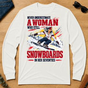 A Woman Still Snowboards In Her 70s - white - LST2D-White