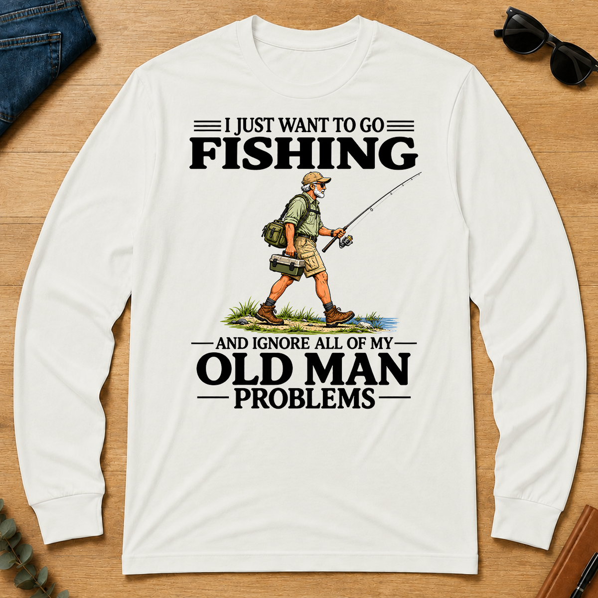 I Just Want To Go Fishing Vintage - white - LST2D-White