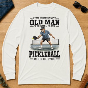 Old Man Plays Pickleball In His Eighties - white - LST2D-White