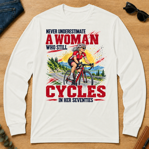 A Woman Still Cycles In Her 70s - white - LST2D-White