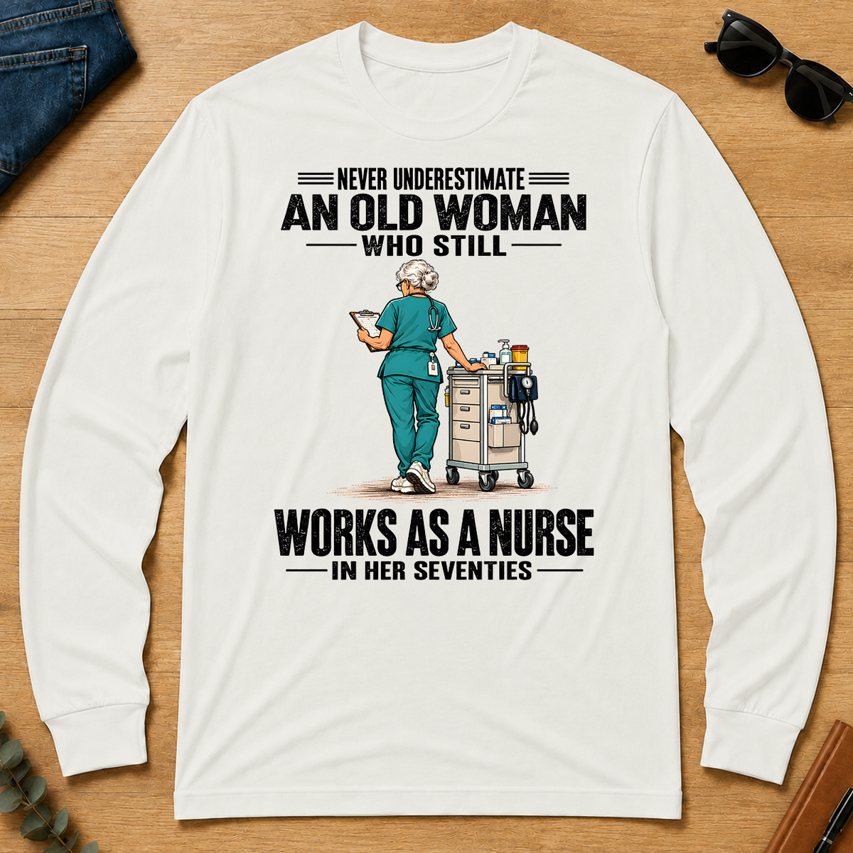An Old Woman Still Works As A Nurse In Her 70s - white - LST2D-White