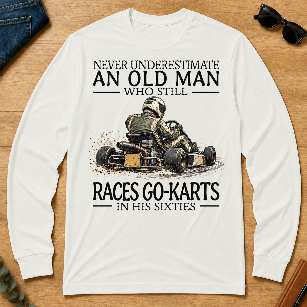 An Old Man Who Still Races Go-Karts In His Sixties - white - LST2D-White