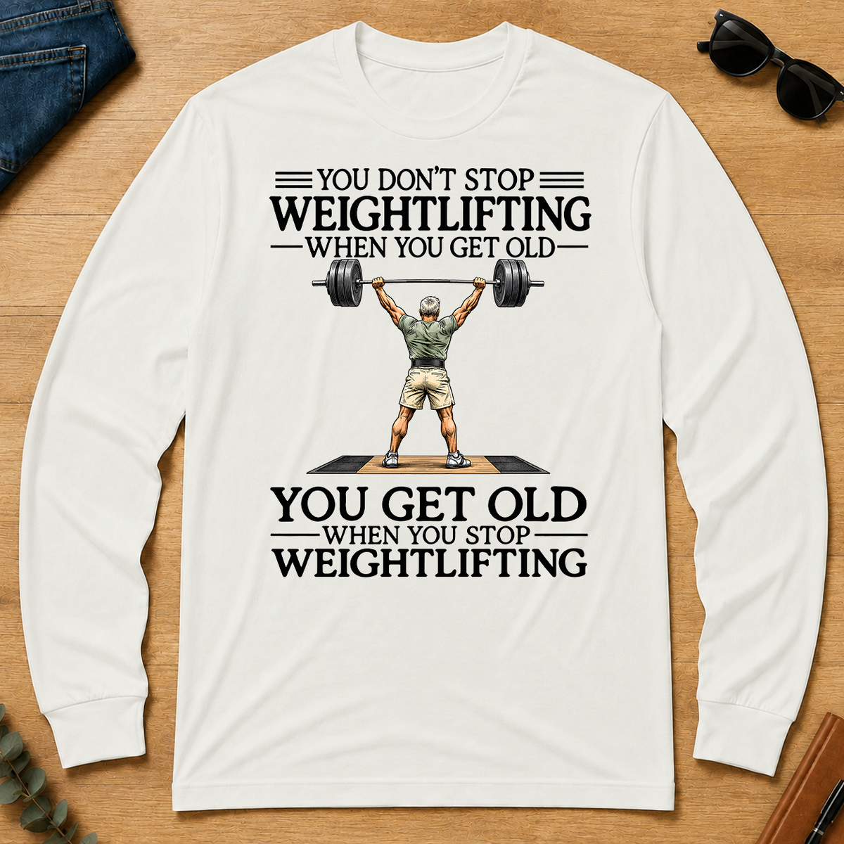 Don't Stop Weightlifting Vintage Art - white - LST2D-White
