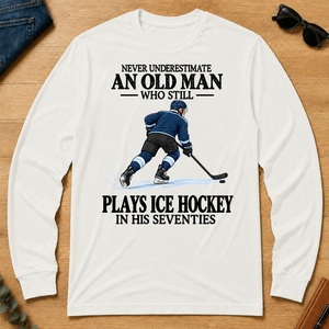 An Old Man Still Plays Ice Hockey In His Seventies - white - LST2D-White
