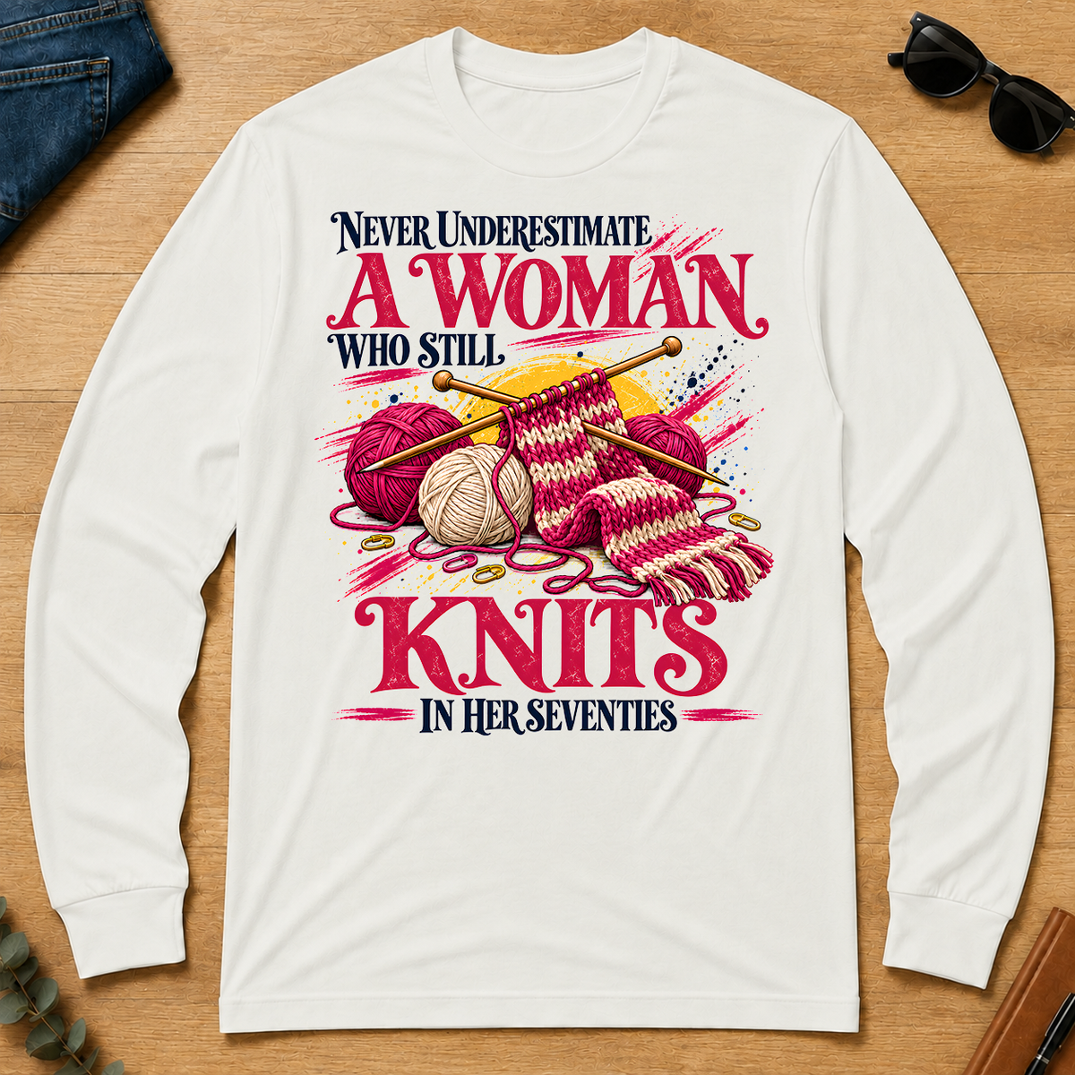 A Woman Still Knits In Her Seventies - white - LST2D-White
