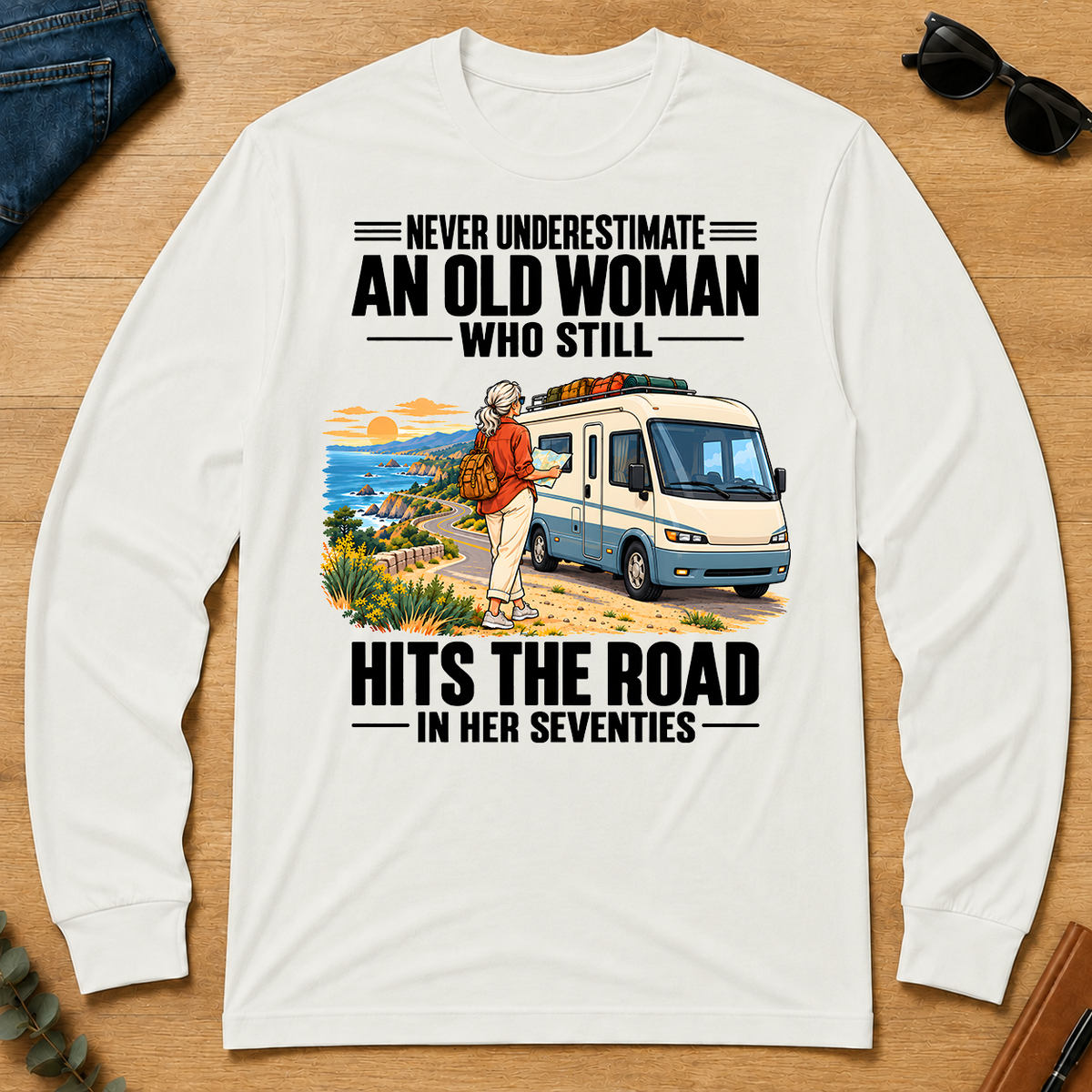 An Old Woman Still Hits The Road In Her 70s - white - LST2D-White