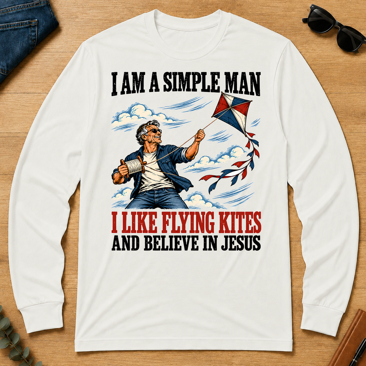 I Like Flying Kites And Believe In Jesus - white - LST2D-White