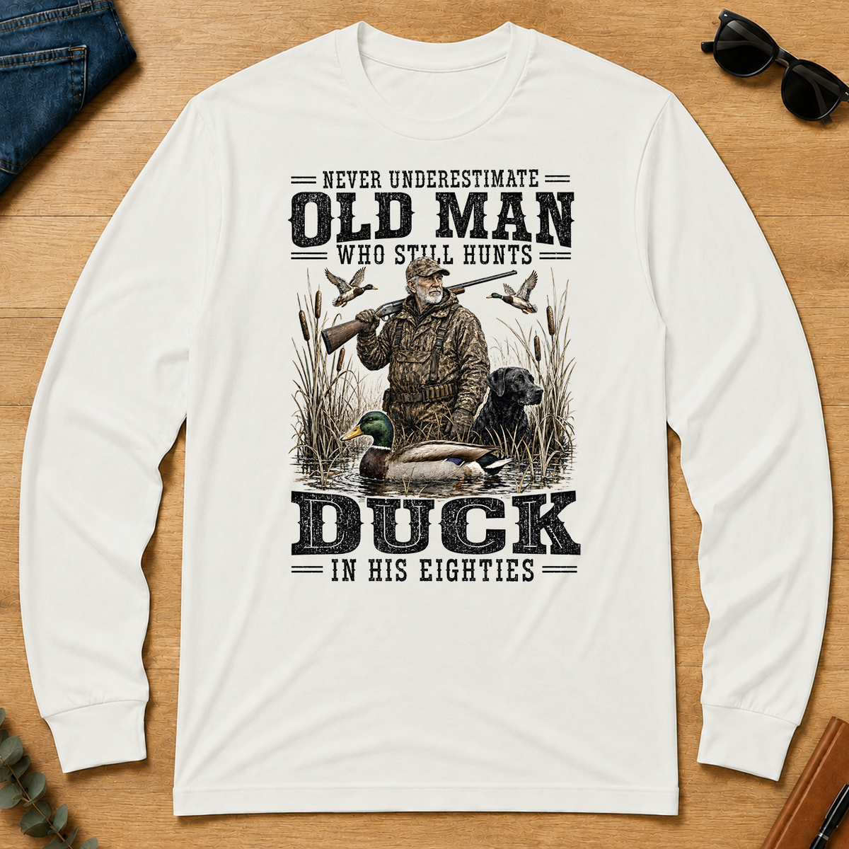 Old Man Hunting Duck In His Eighties - white - LST2D-White