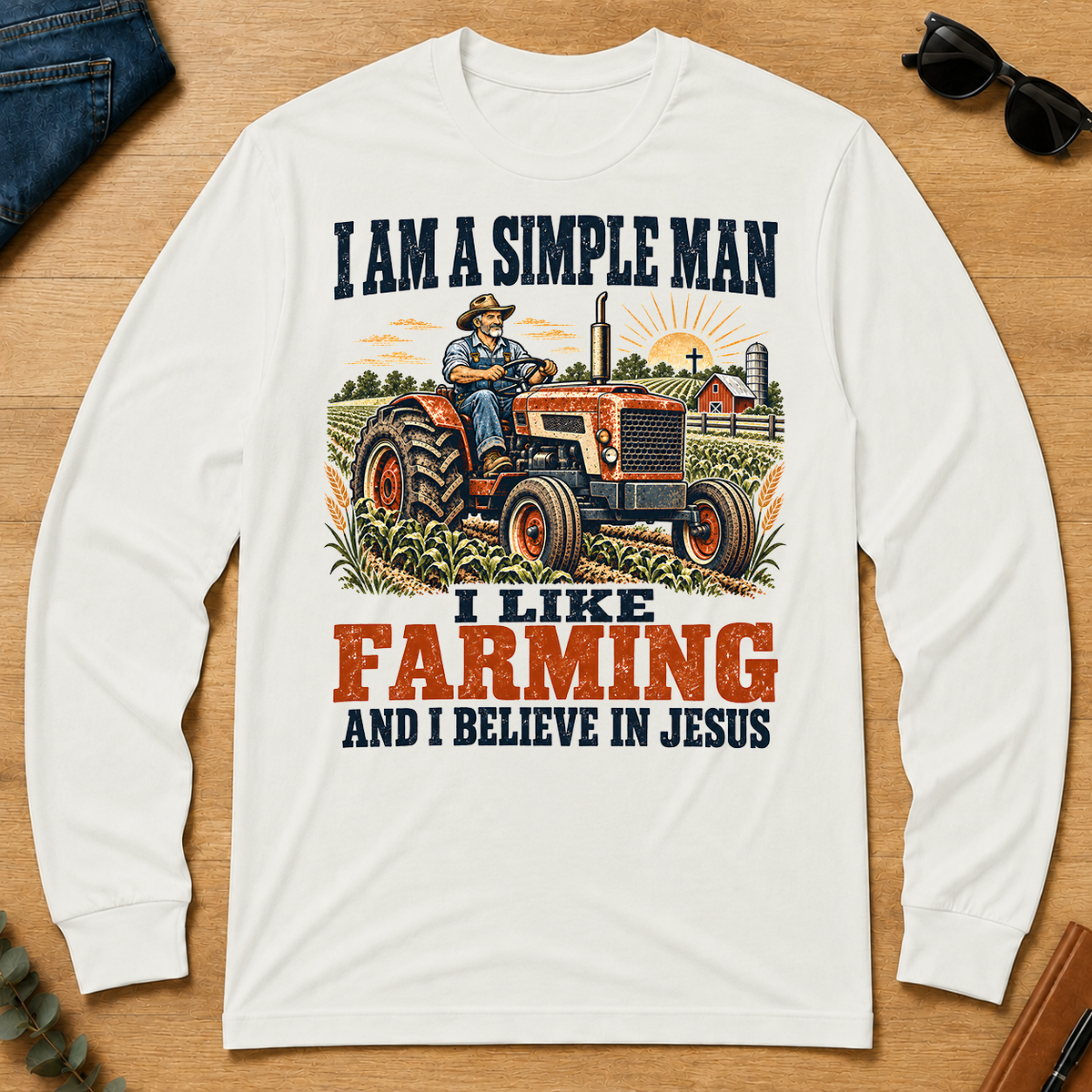 I Like Farming And Believe In Jesus - white - LST2D-White