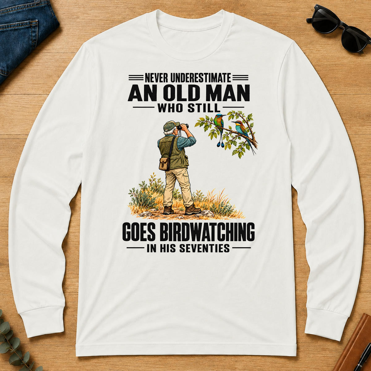 An Old Man Still Goes Birdwatching In His 70s - white - LST2D-White