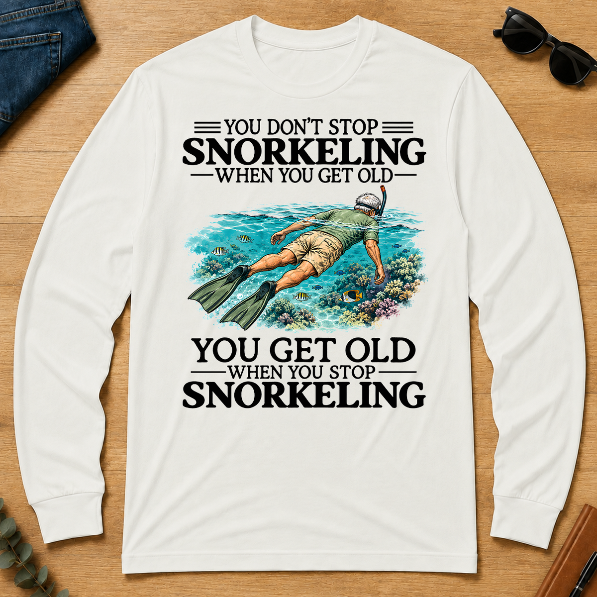 Don't Stop Snorkeling Vintage Art - white - LST2D-White
