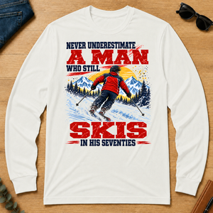 A Man Still Skis In His 70s - white - LST2D-White