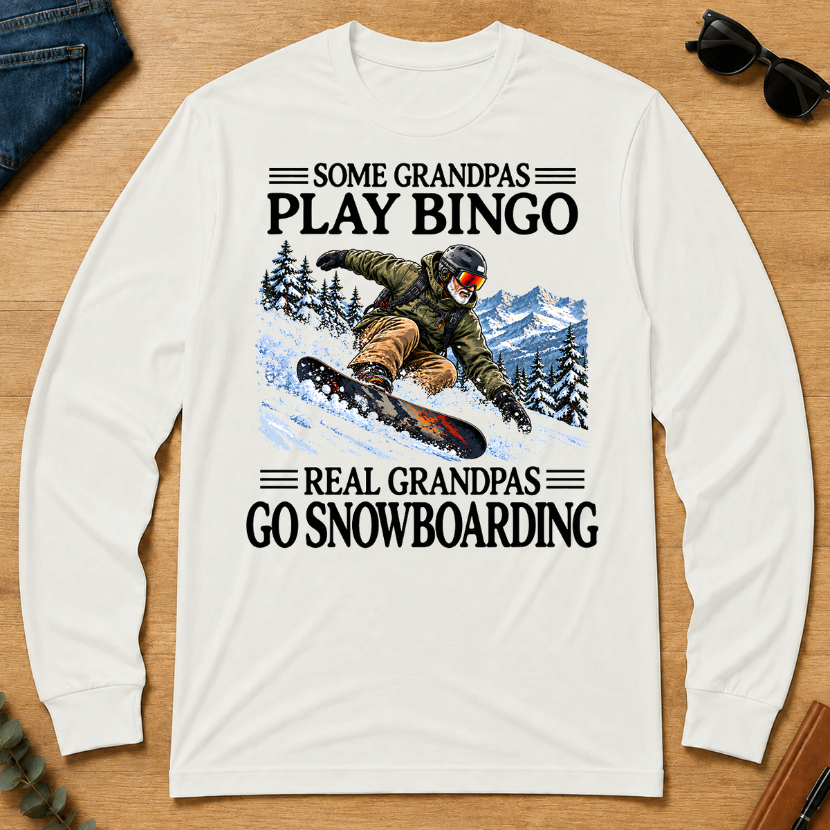 Some Grandpas Play Bingo Real Grandpas Go Snowboarding - white - LST2D-White