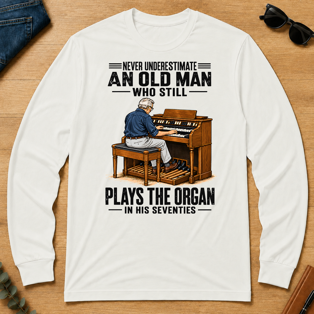 An Old Man Still Plays The Organ In His 70s - white - LST2D-White