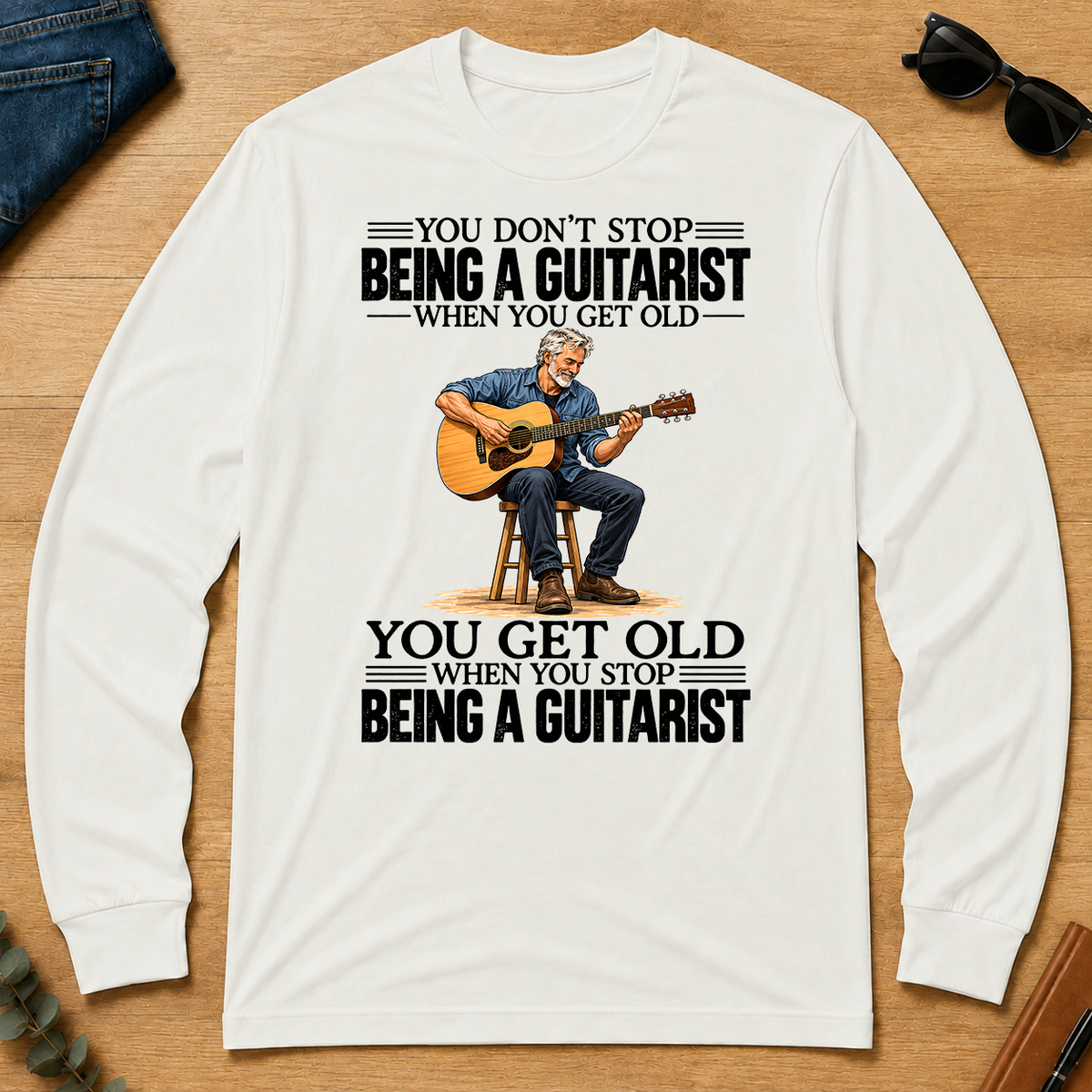 Vintage You Get Old When You Stop Being A Guitarist - white - LST2D-White