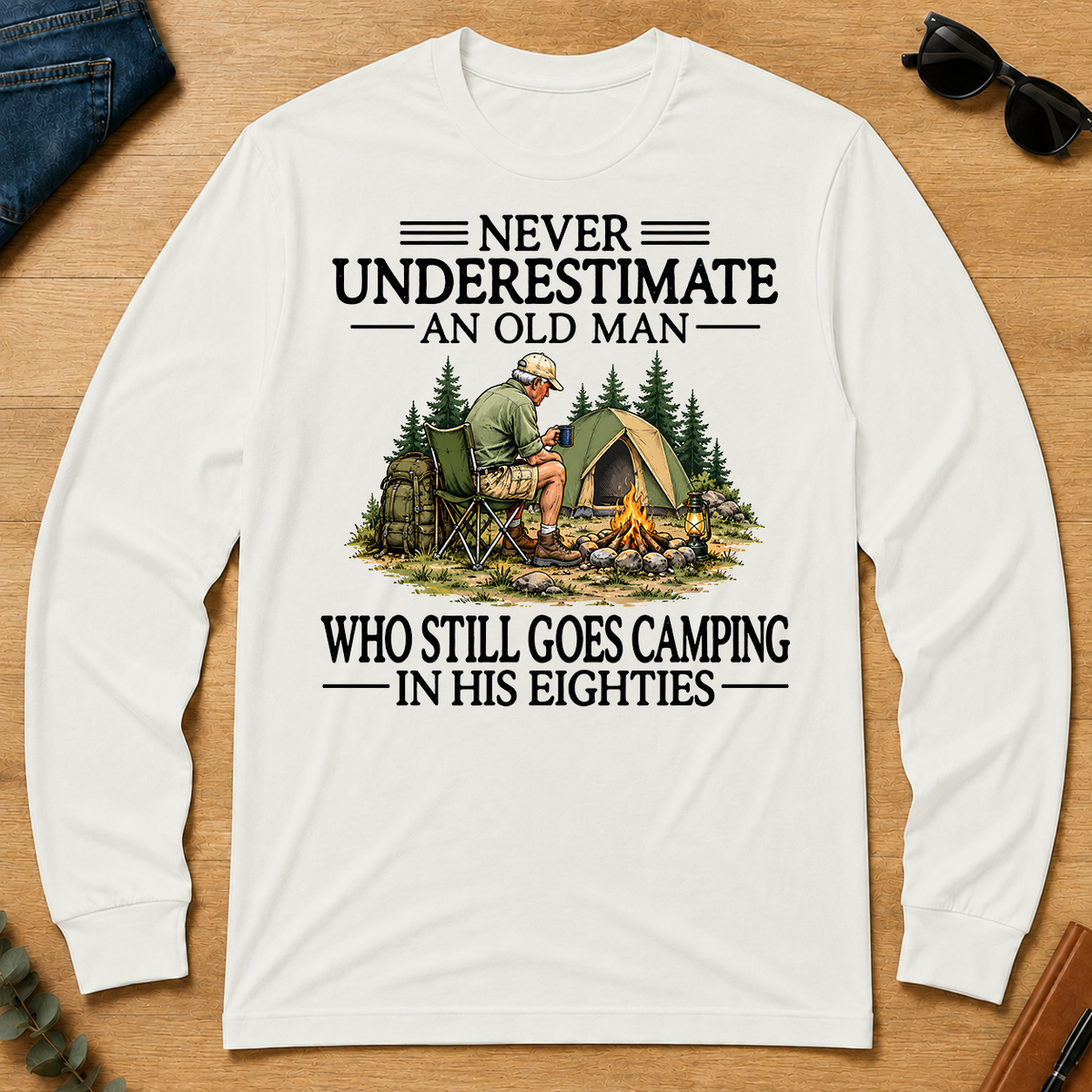 Never Underestimate An Old Man Camping 80s - white - LST2D-White