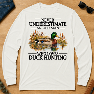 Never Underestimate An Old Man Who Loves Duck Hunting - white - LST2D-White