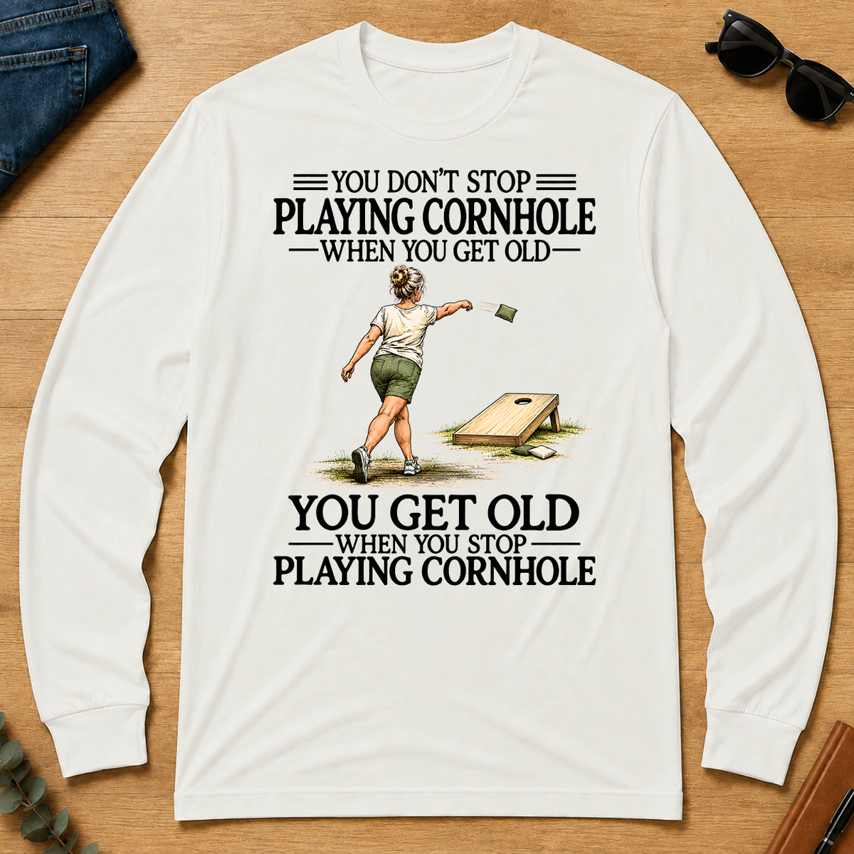 Don't Stop Playing Cornhole - white - LST2D-White