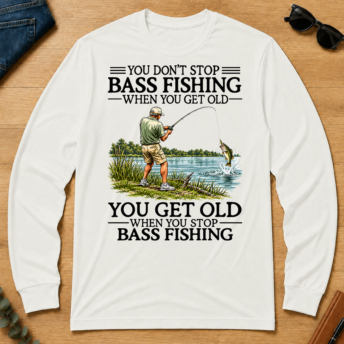 Don't Stop Bass Fishing Vintage - white - LST2D-White