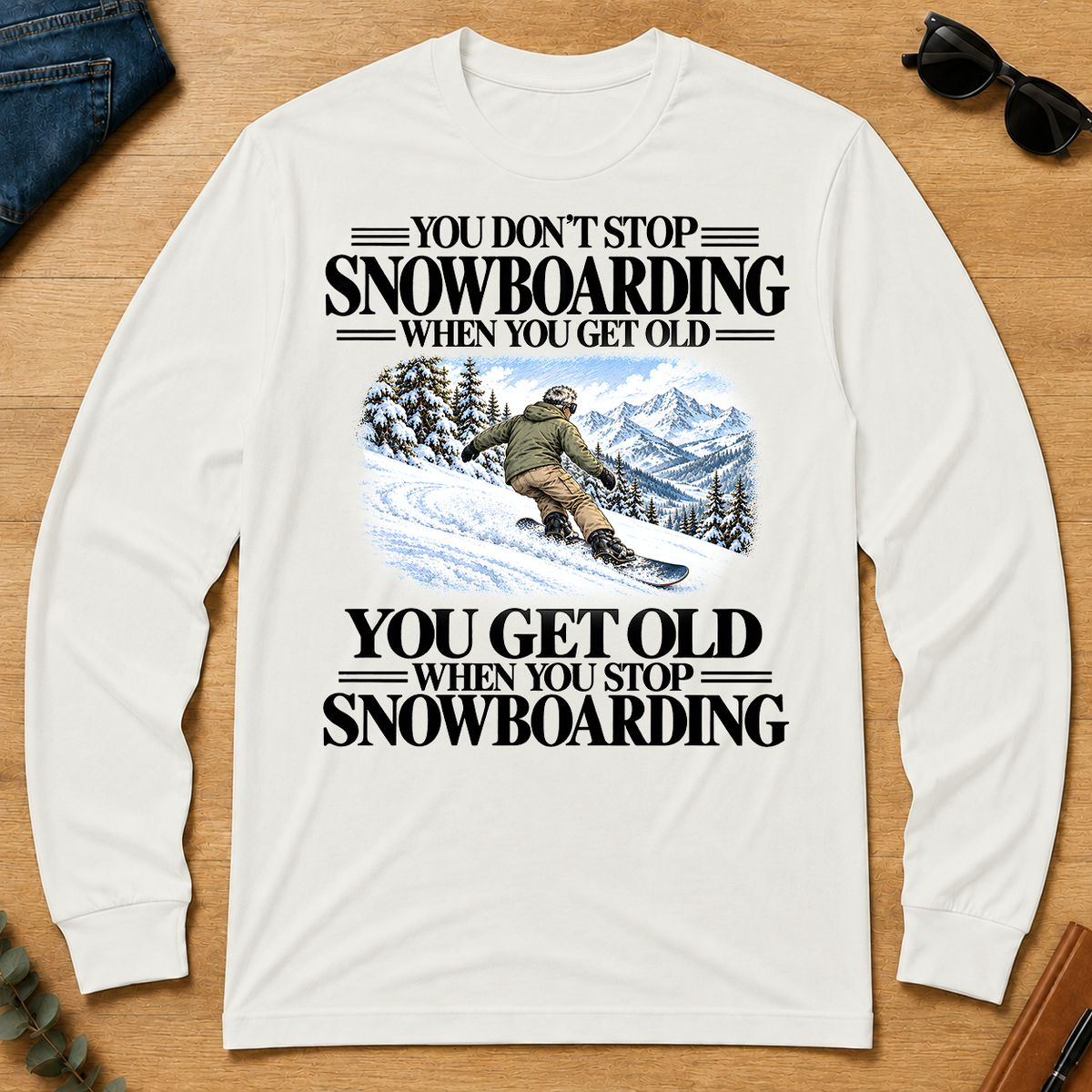 Don't Stop Snowboarding Vintage Art - white - LST2D-White