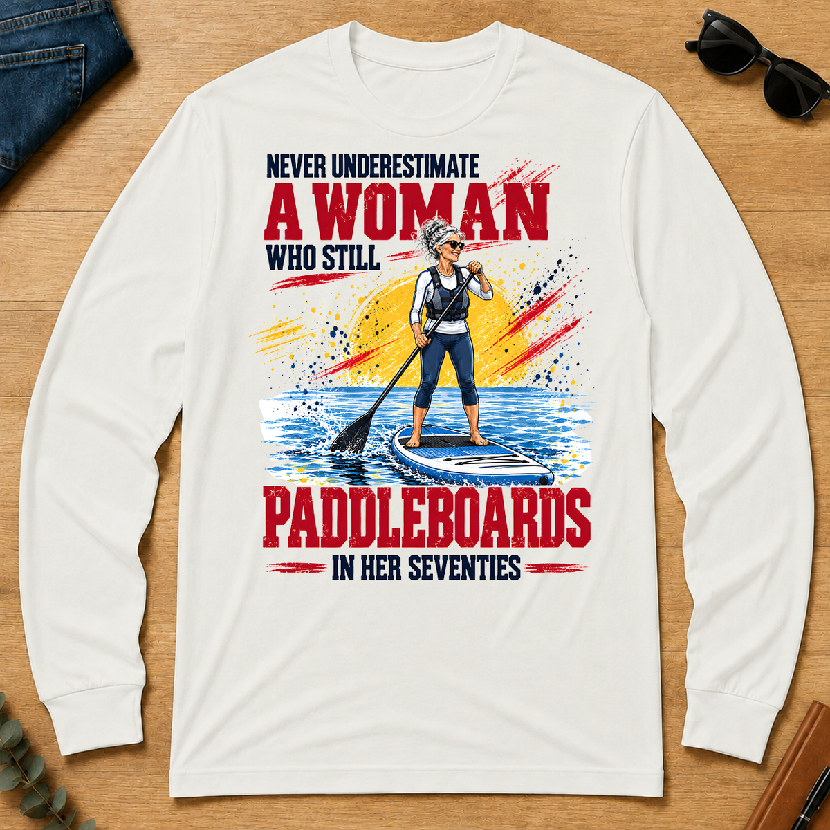 A Woman Still Paddleboards In Her 70s - white - LST2D-White
