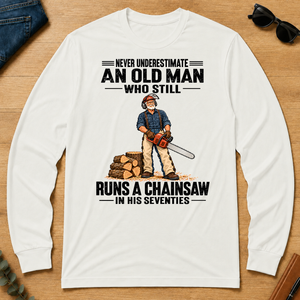 An Old Man Still Runs A Chainsaw In His 70s - white - LST2D-White