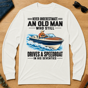 An Old Man Still Drives A Speedboat In His 70s - white - LST2D-White