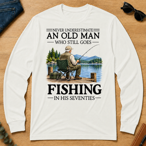 An Old Man Who Still Goes Fishing In His Seventies - white - LST2D-White